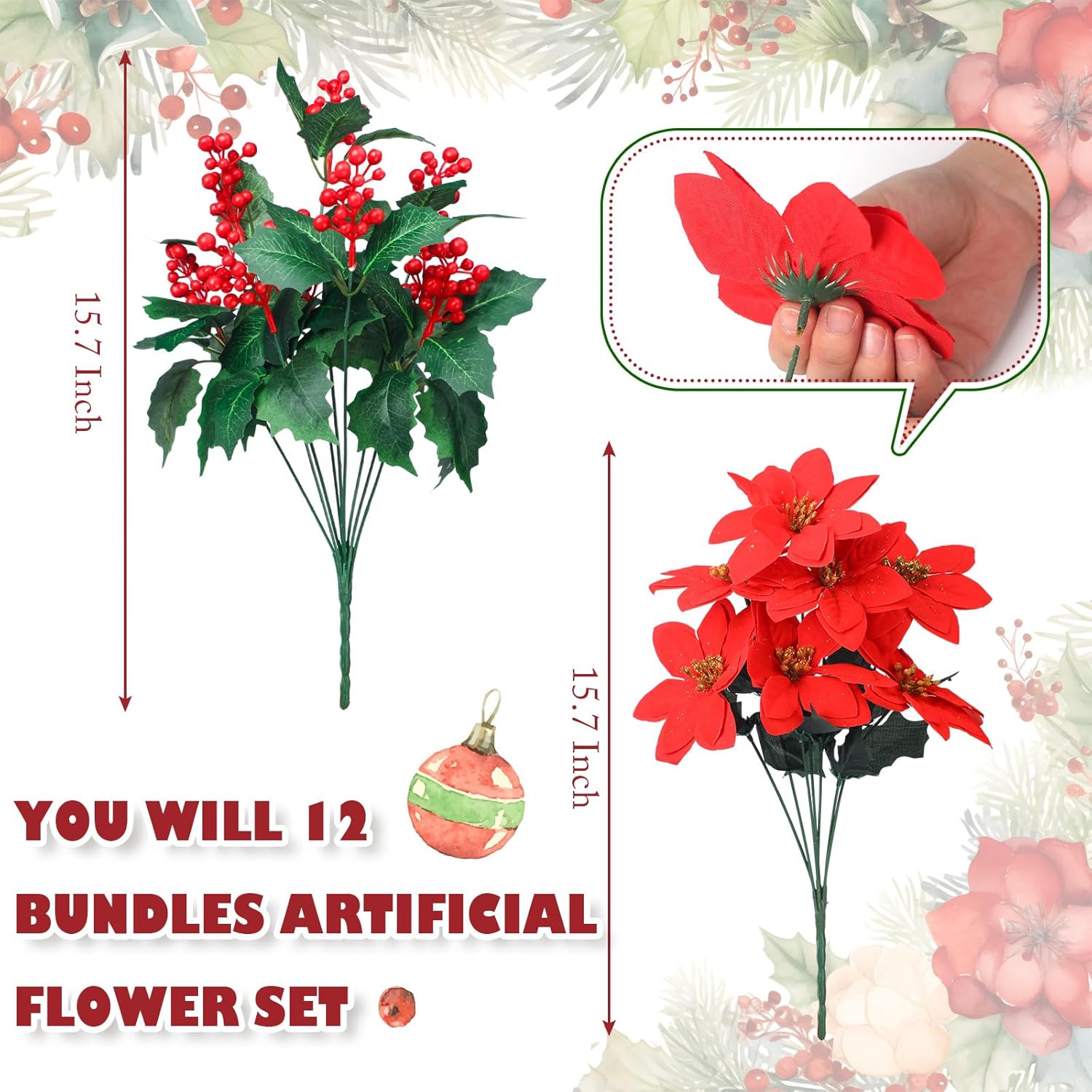 Ceenna 12 Pcs Christmas Artificial Flower Set