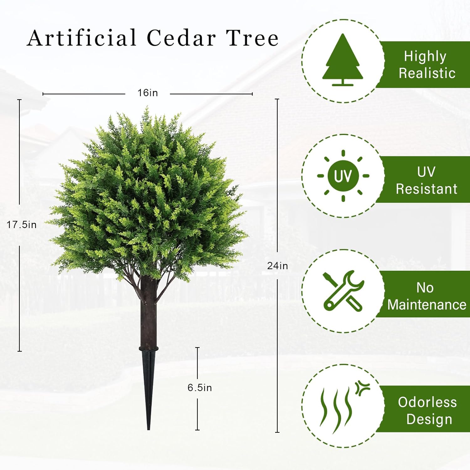 24 Inch Artificial Cedar Topiary Ball Trees Set of 2