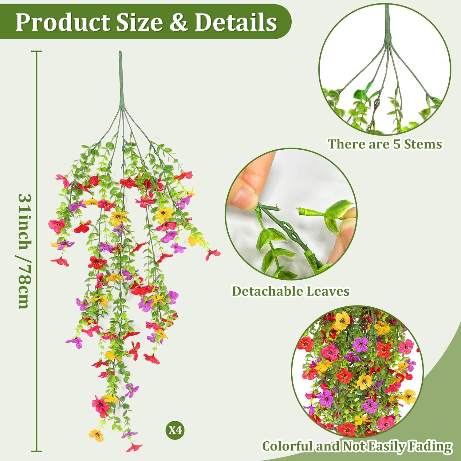 TURNMEON 4 Pcs Artificial Hanging Flowers Set