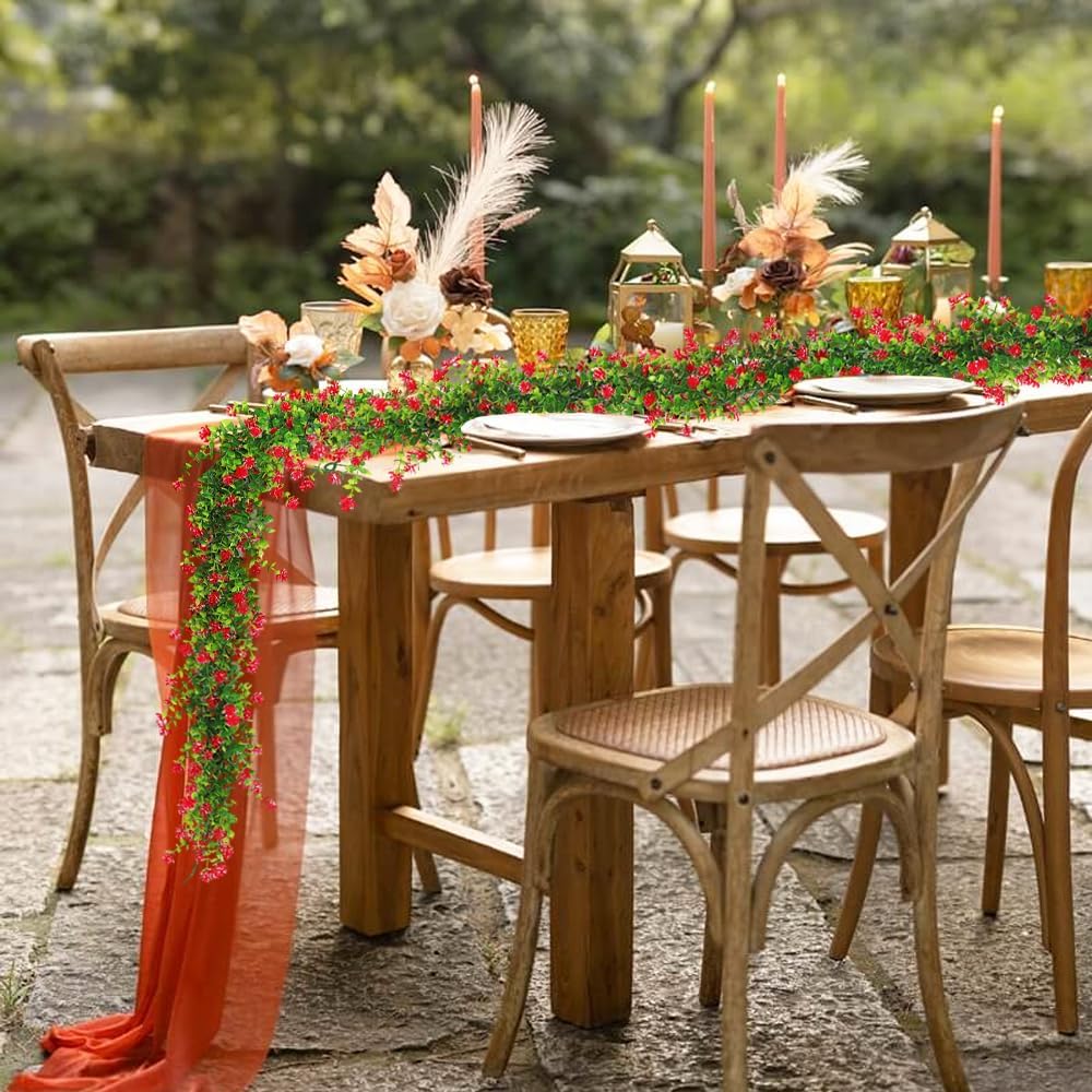 RECUTMS Artificial Eucalyptus Garland 3 Pack Red