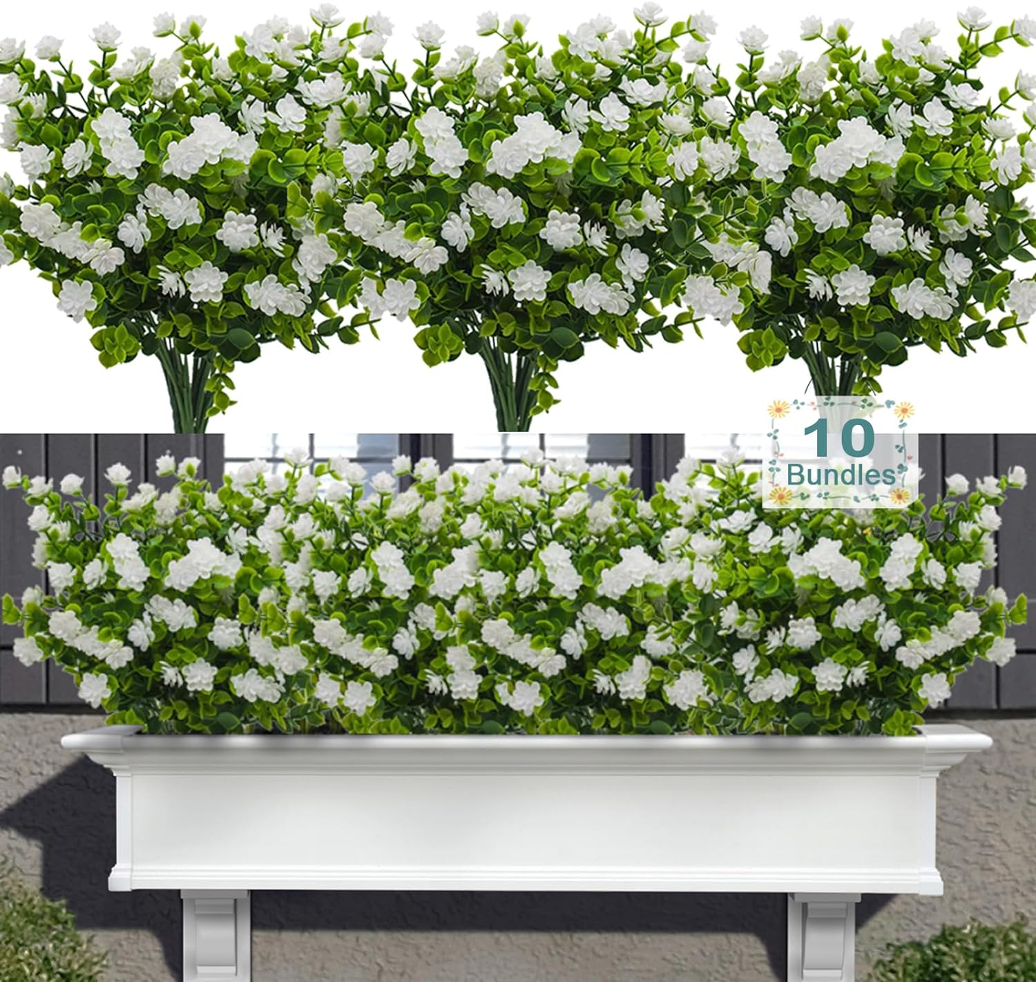 10 Bundles Artificial Flowers for Outdoor Decor