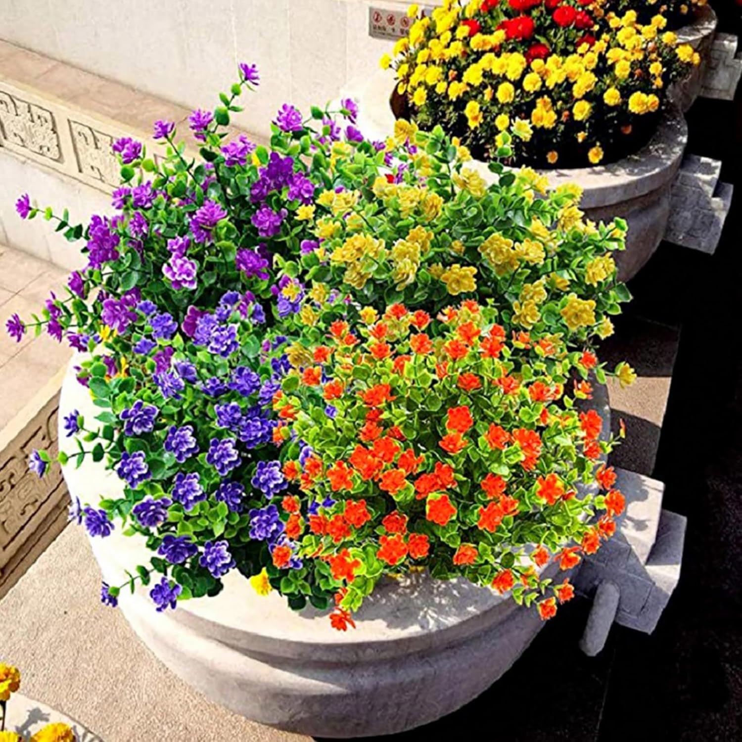 6 Bundles Artificial Fall Flowers Yellow UV Resistant