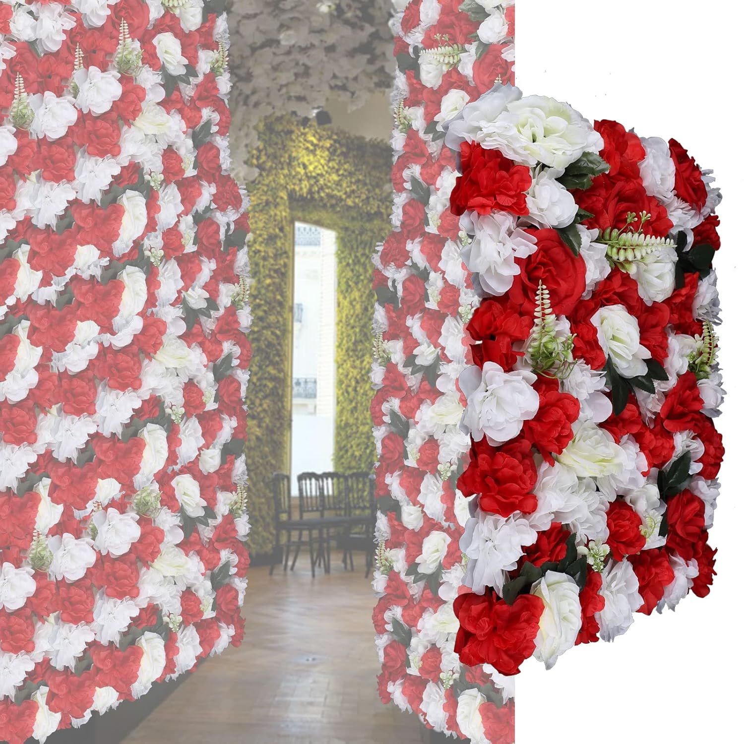 12Pcs White Red Rose Wall Panel 3D Decor