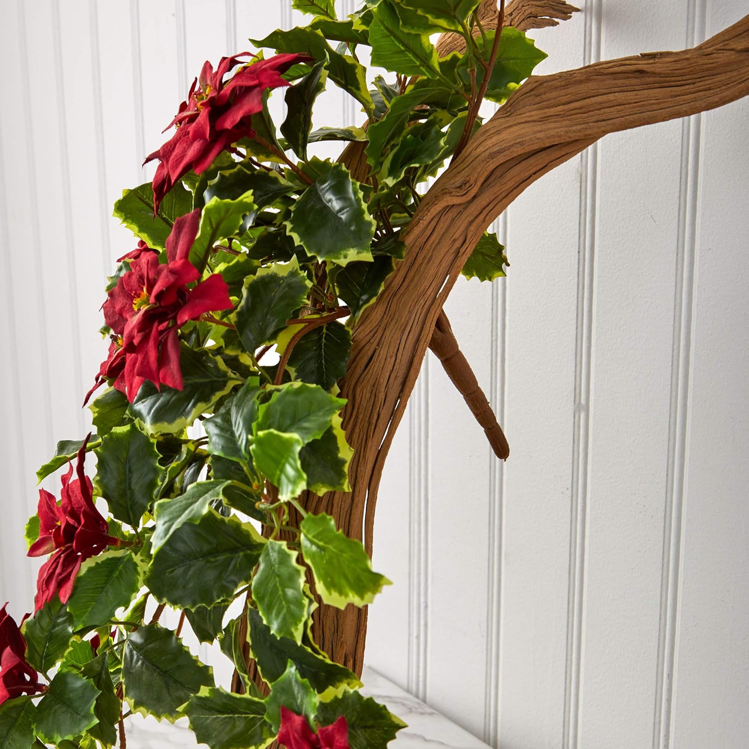 Nearly Natural 30in Poinsettia and Variegated Holly Artificial Plant Set of 2