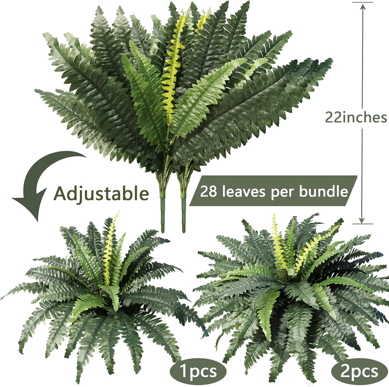 33 Inch Artificial Boston Ferns 2pcs Hanging Plant