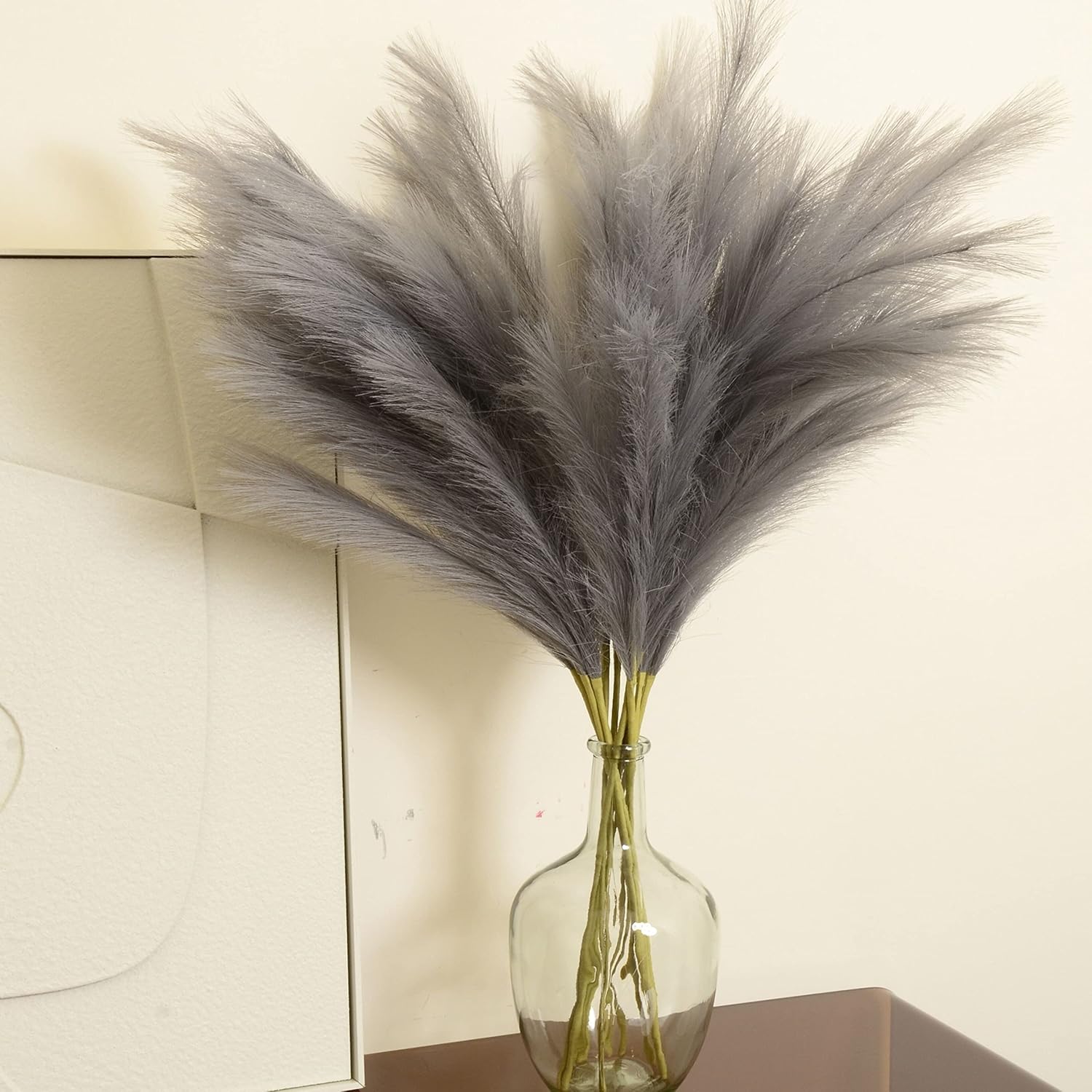 Faux Pampas Grass 9 Stem Set 37 Tall Grey