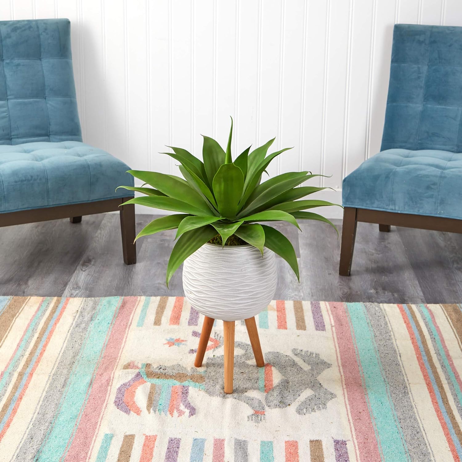 Nearly Natural 33in Agave Succulent with White Planter