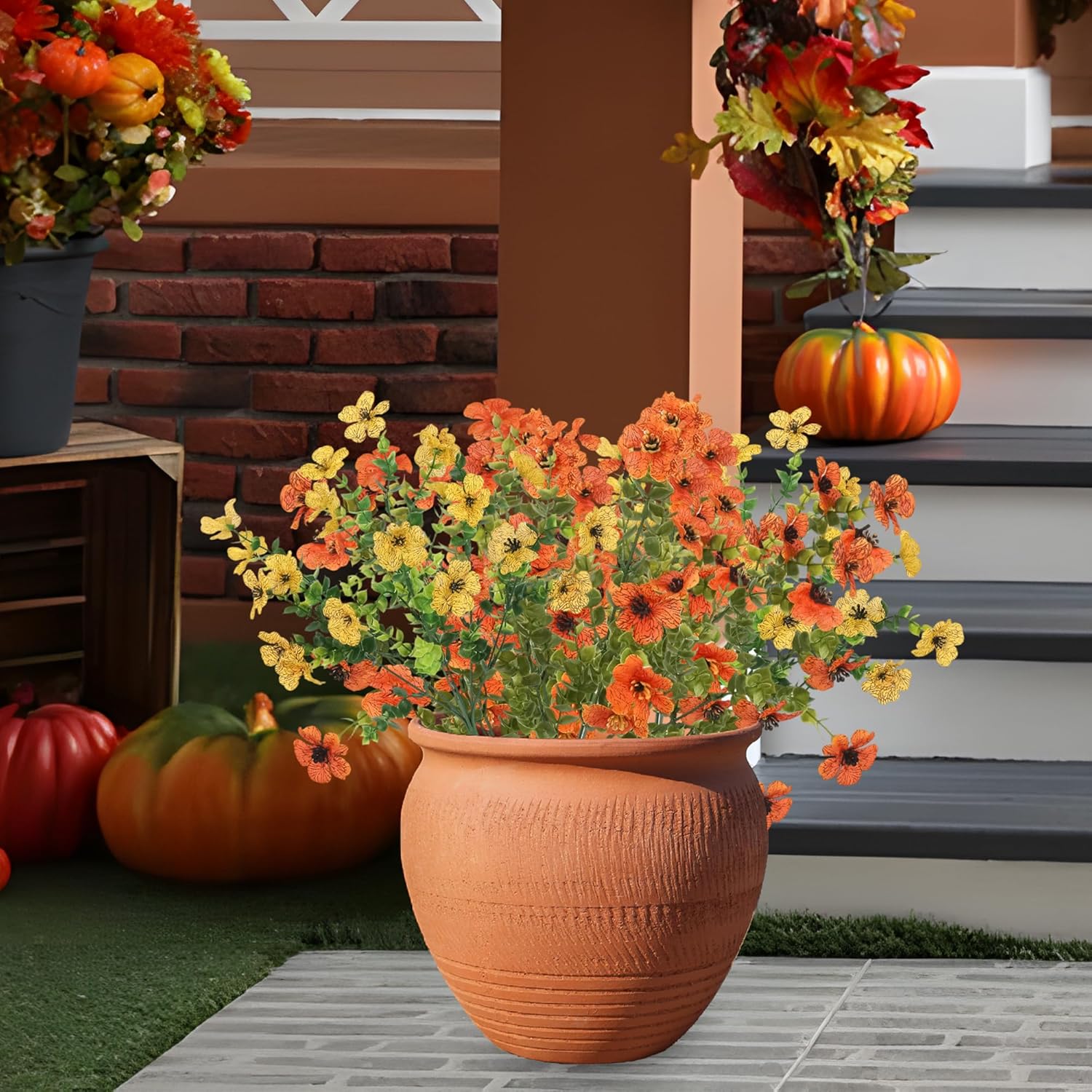 12Pcs Artificial Mums Fall Flowers for Outdoor Decor