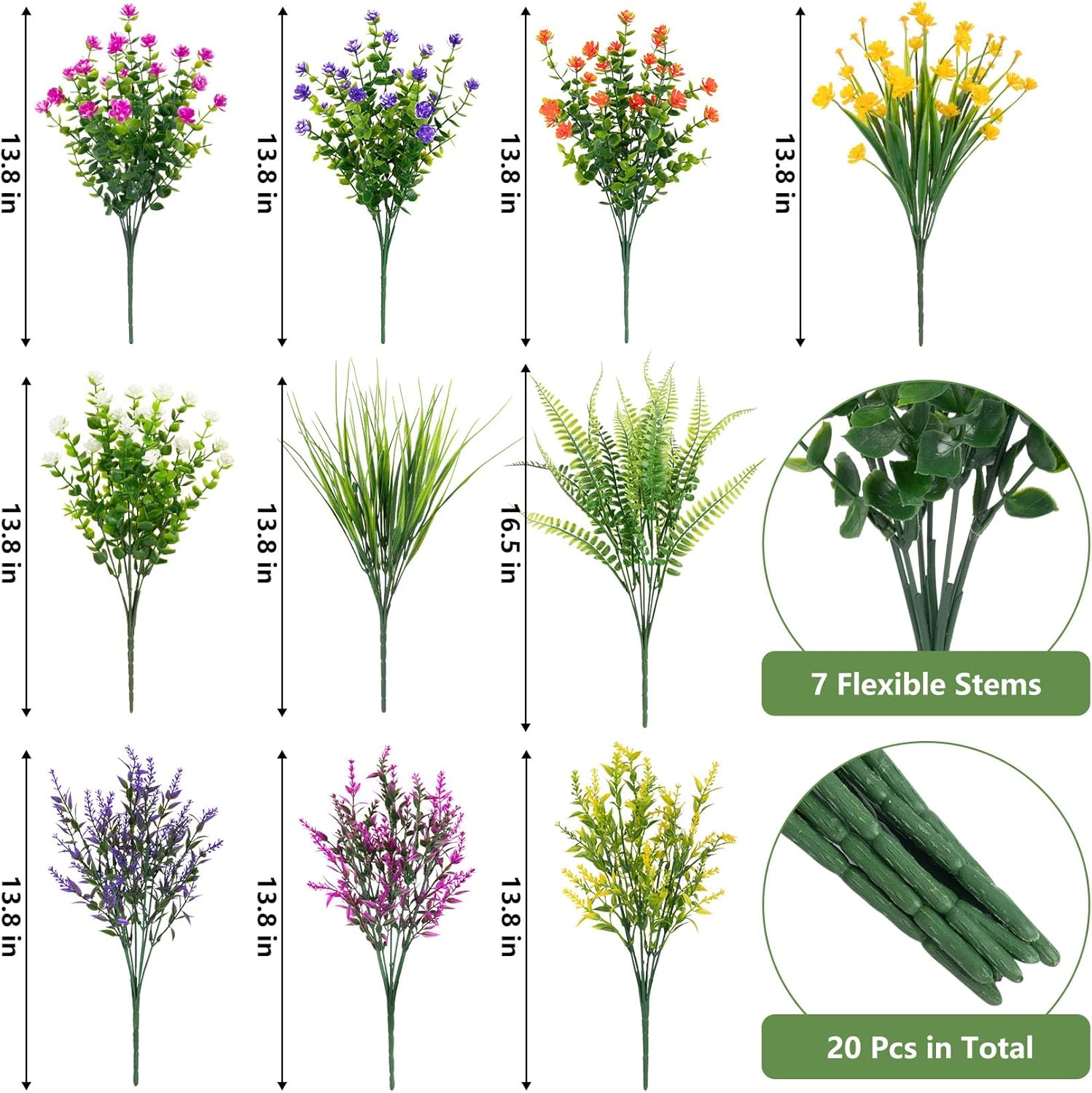 Bassion 20 Bundles Artificial Flowers for Outdoor Decor