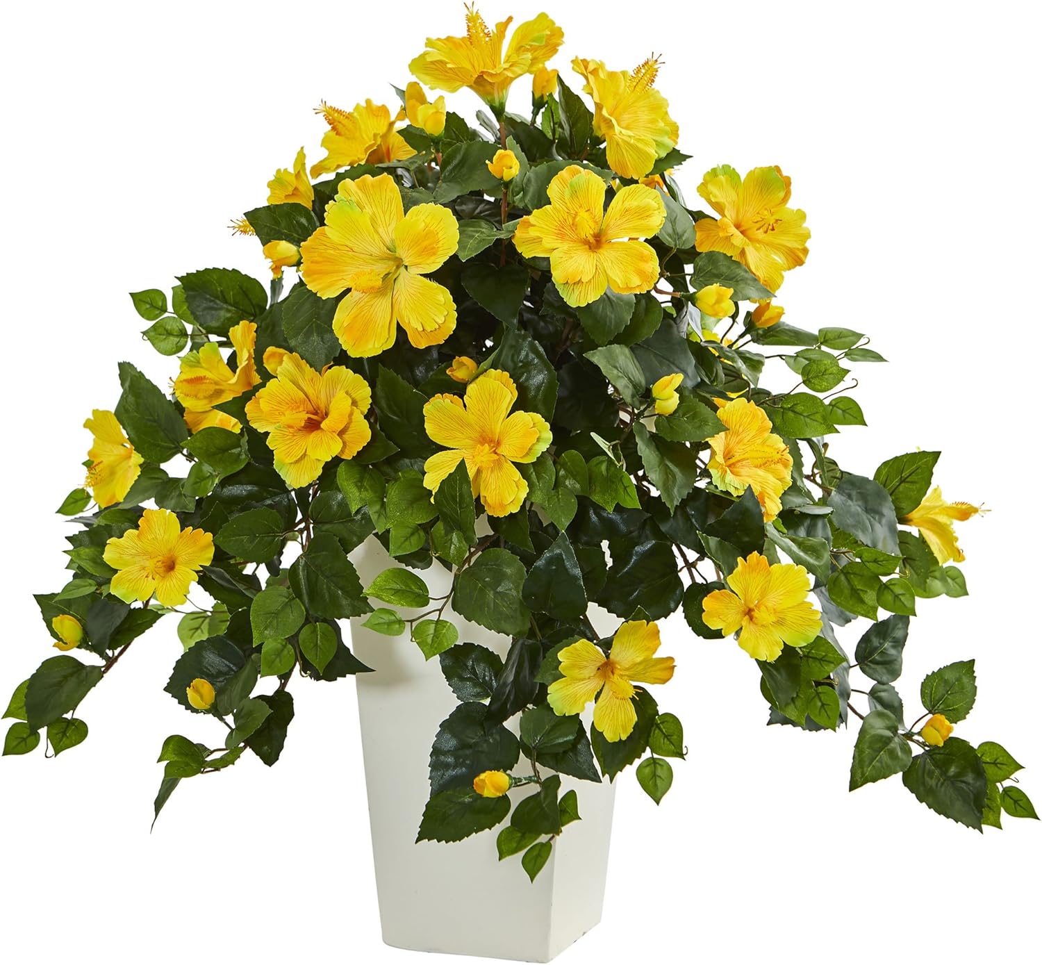 Nearly Natural Hibiscus Artificial Plant in White Tower Planter 1