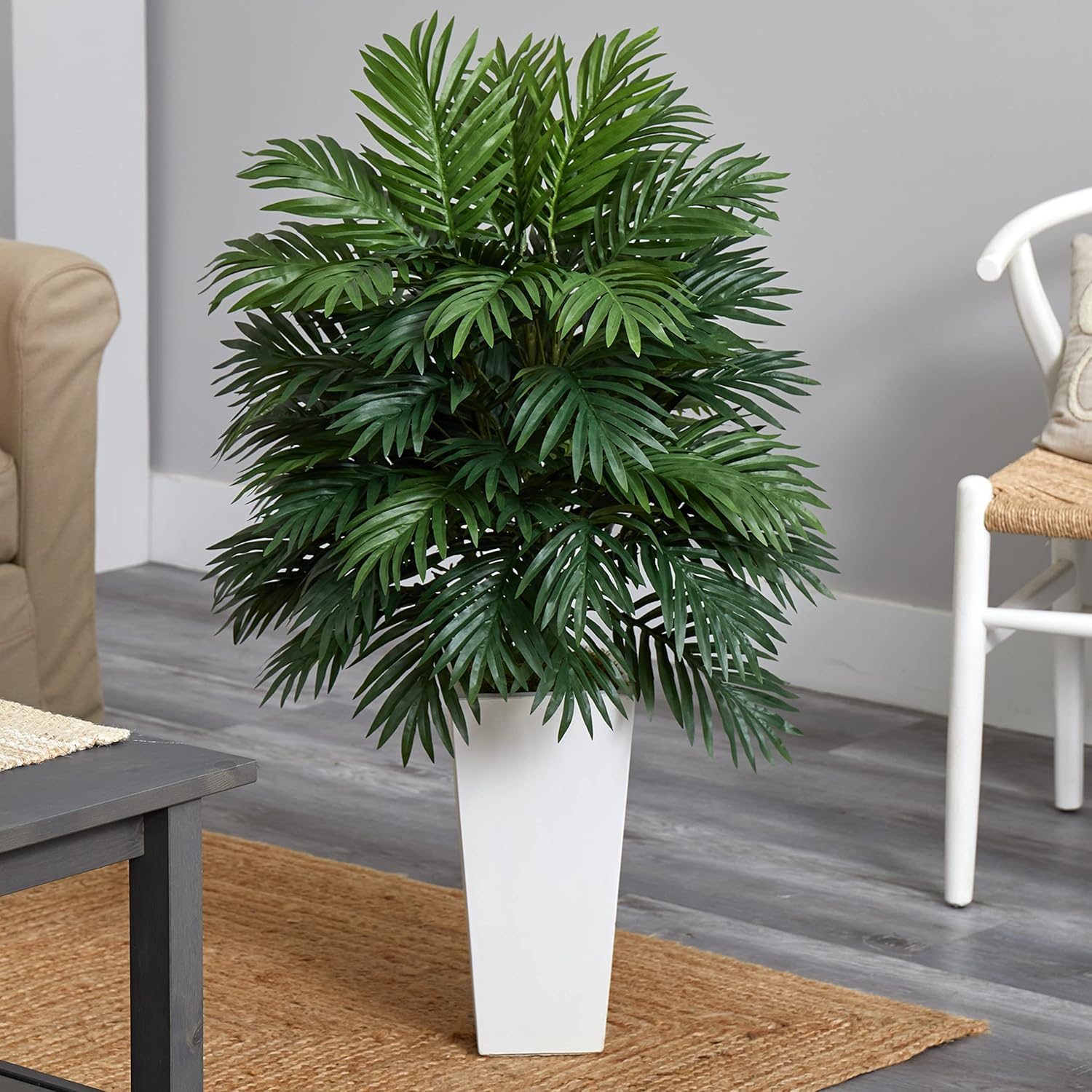 Nearly Natural Areca Palm Artificial Plant with White Tower Planter