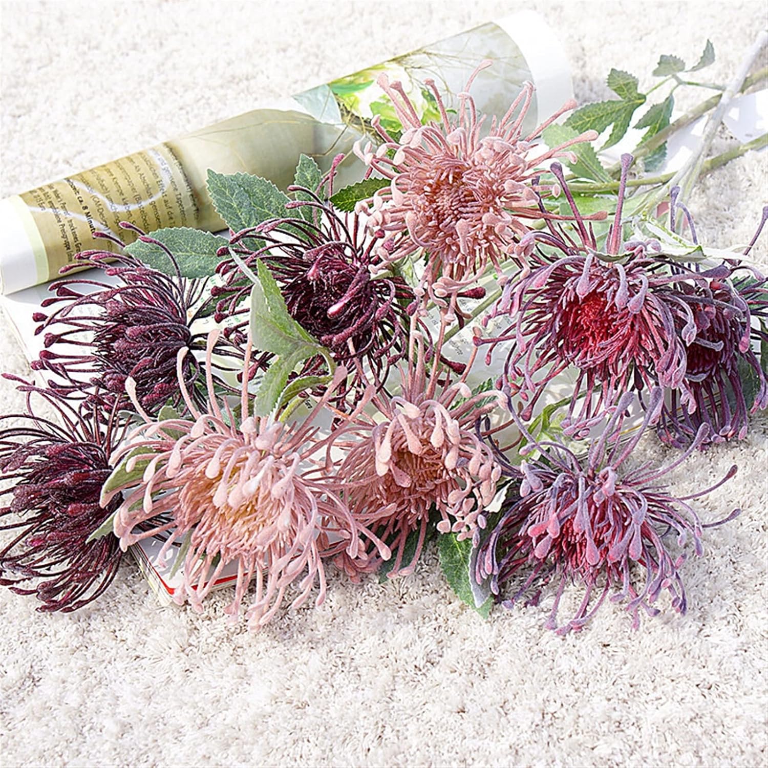 Flocked Artificial Flowers with Pots in Grey and Gold