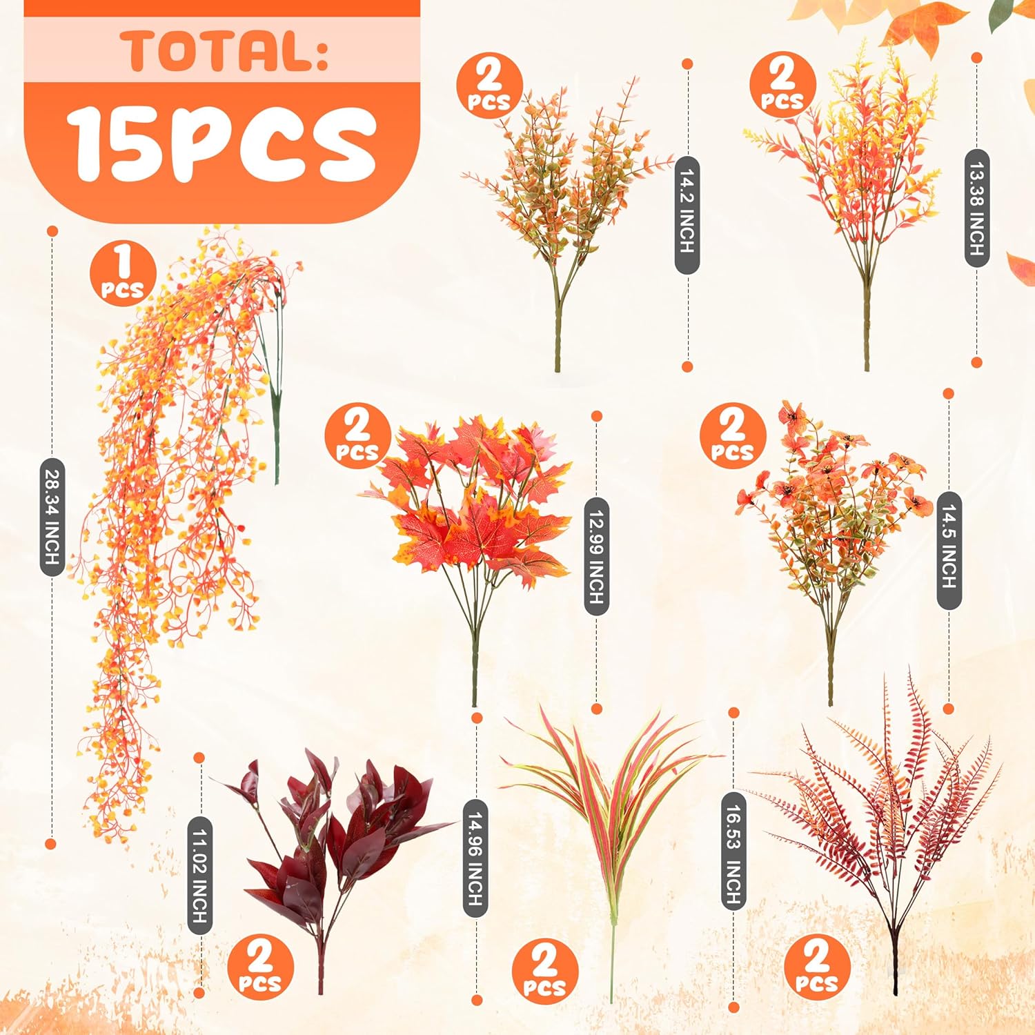15 Bundles Artificial Plants Fall Greenery Outdoor Decor