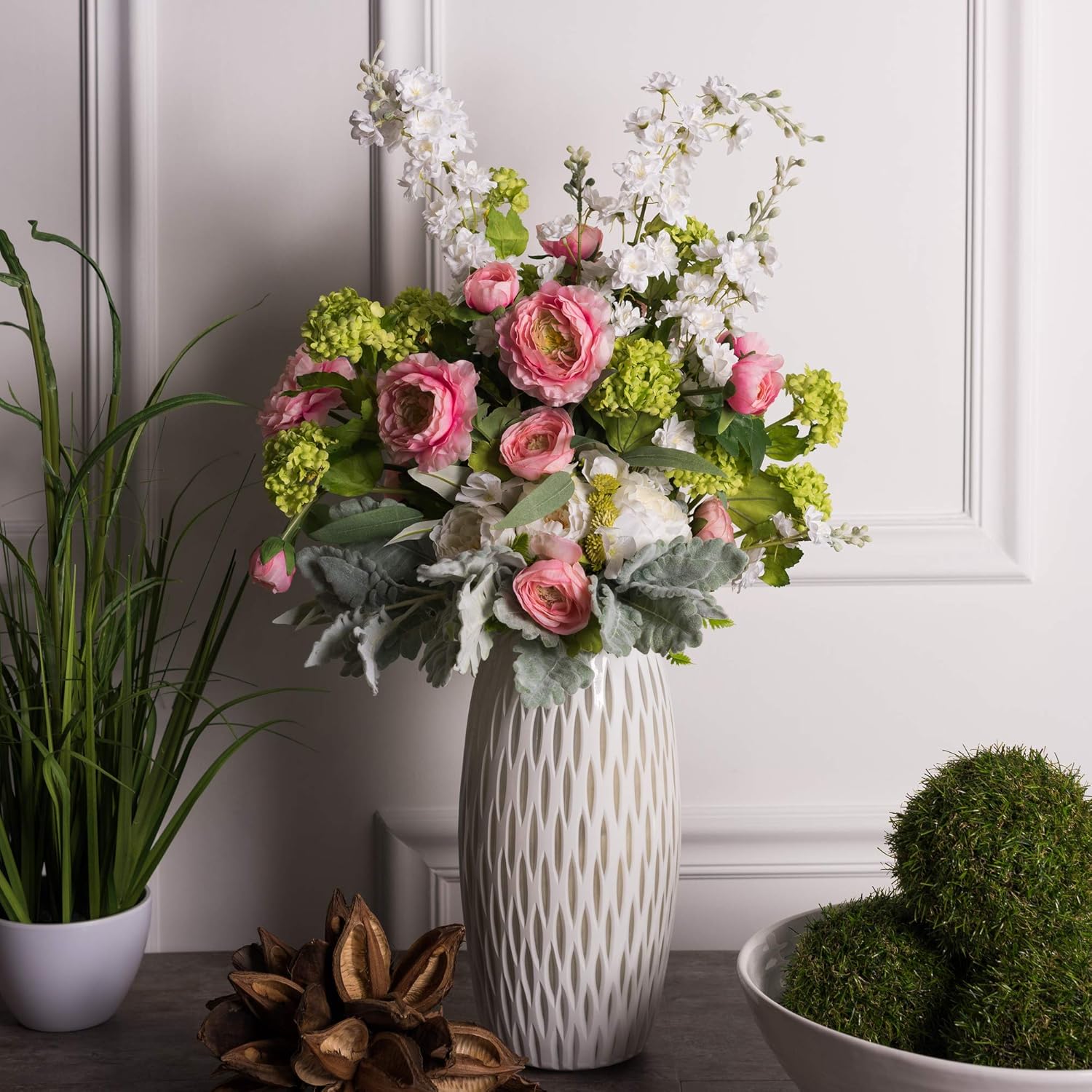 Vickerman Artificial White Peony Flowers 14 Inch 2 Pack