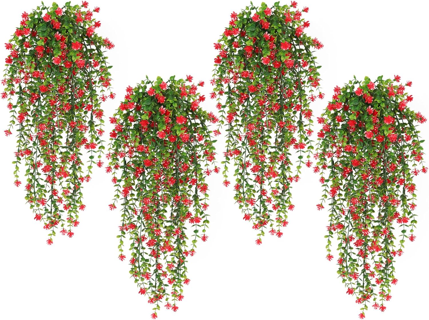 SJL Artificial Hanging Plants 4pcs Red Fake Fern Ivy Decor