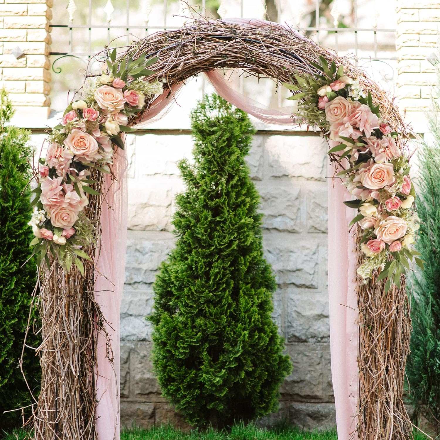 Pink Rose Wedding Arch Flowers with Greenery