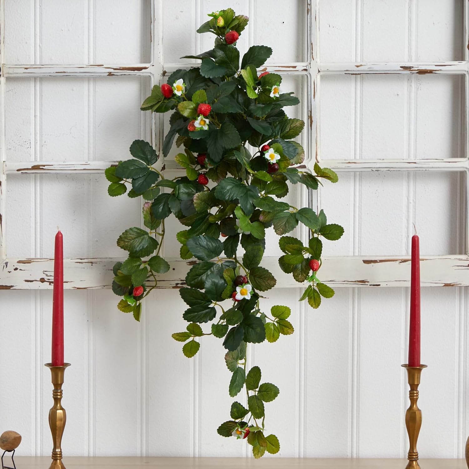Nearly Natural 31in Strawberry Hanging Bush Set of 2