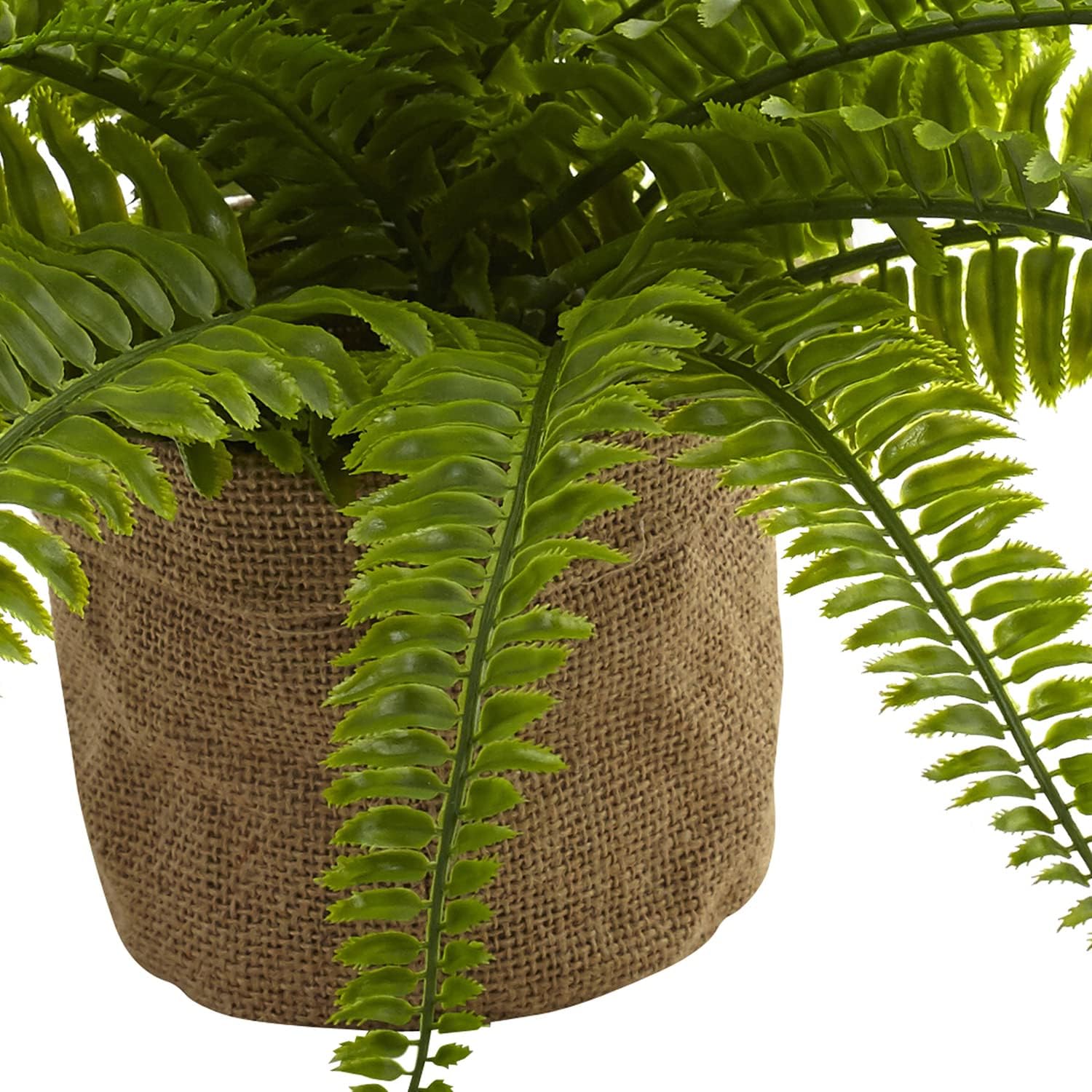 Nearly Natural Boston Fern with Burlap Planter Set of 2
