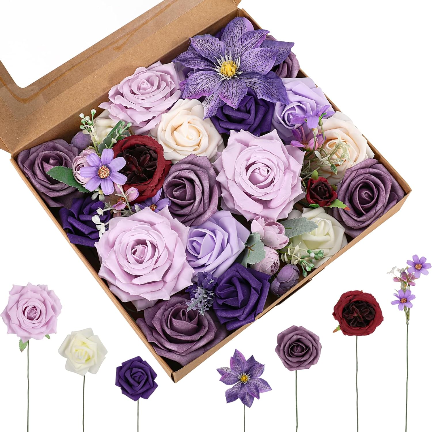 Jspupifip 28 Pcs Artificial Silk Flowers Combo Box Set for Wedding Centerpieces