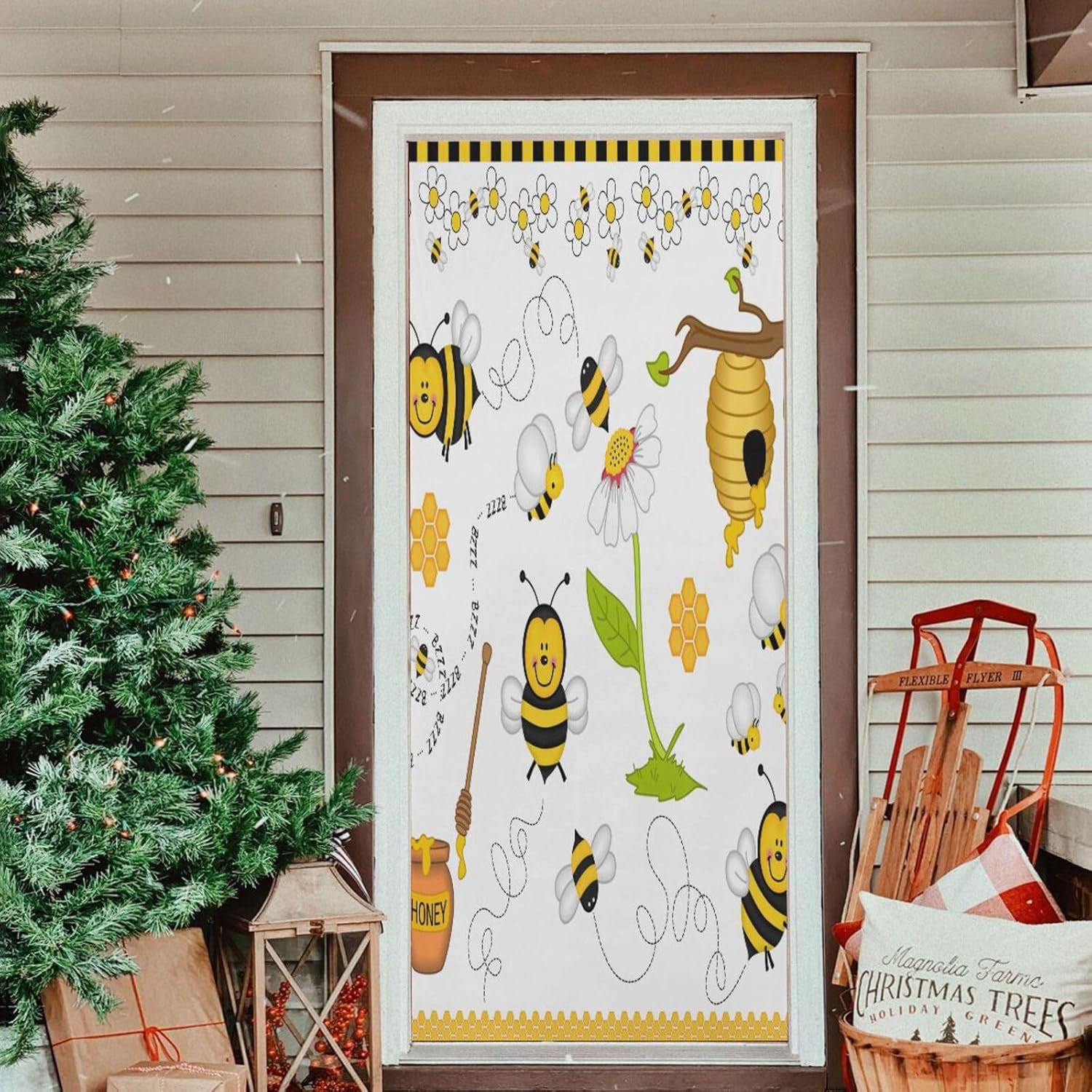 Susiyo Bees Flowers Halloween Door Cover 32x79 Inch