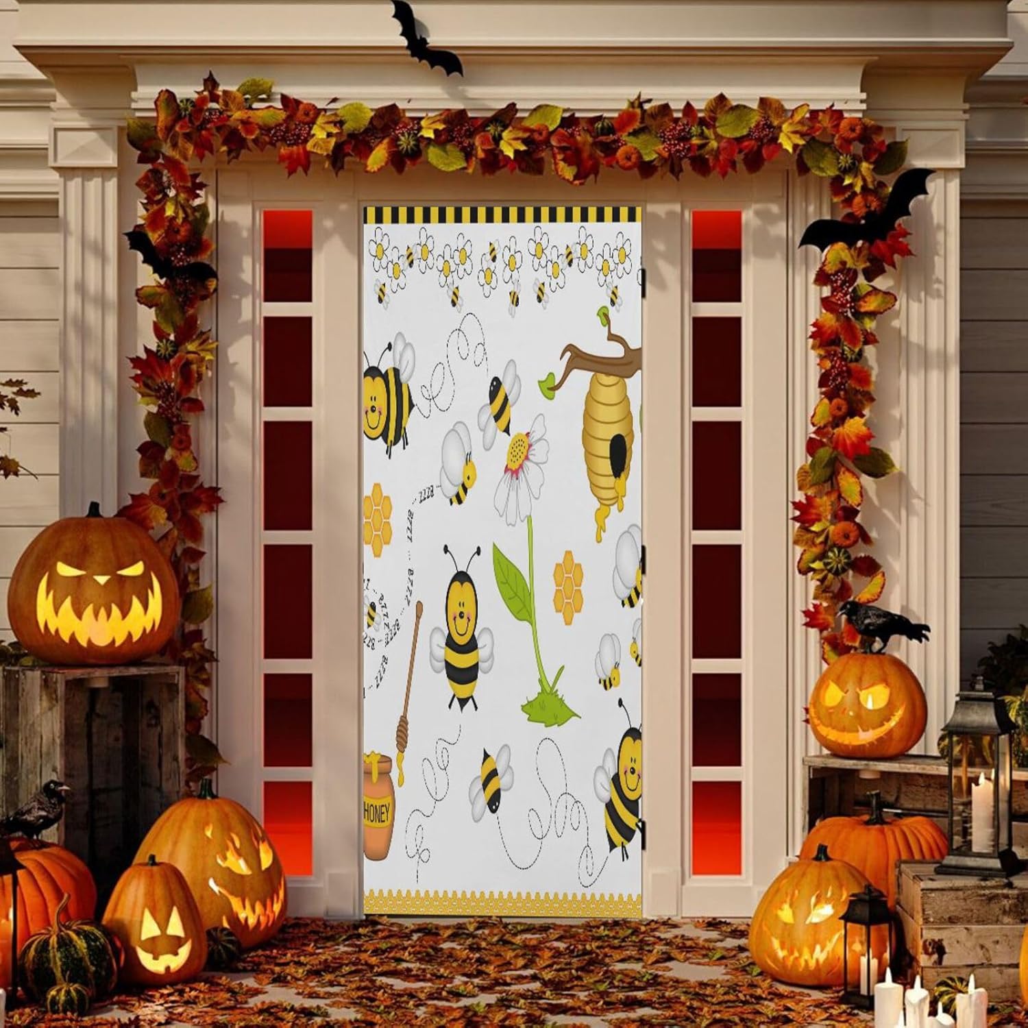 Susiyo Bees Flowers Halloween Door Cover 32x79 Inch
