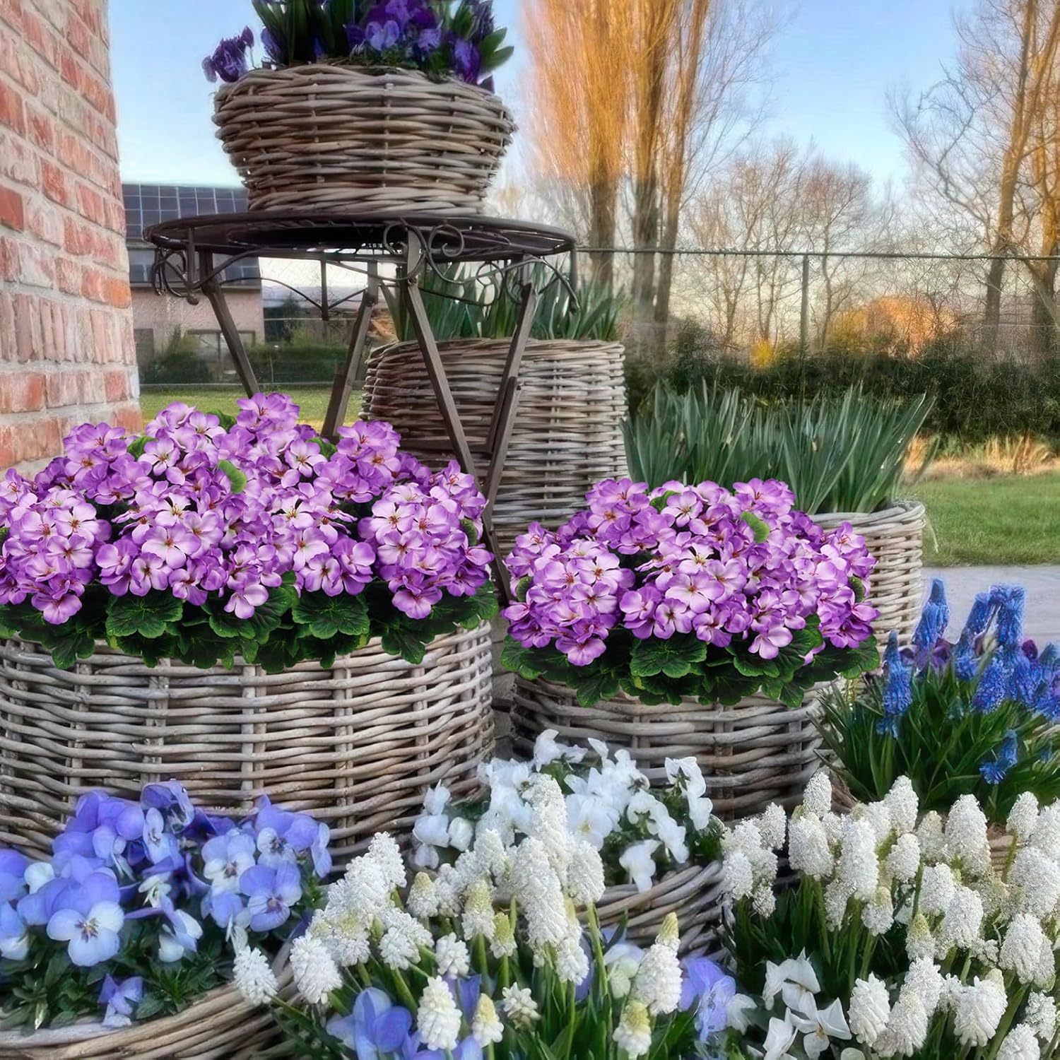 2 Pcs Artificial Geraniums for Outdoor Decor