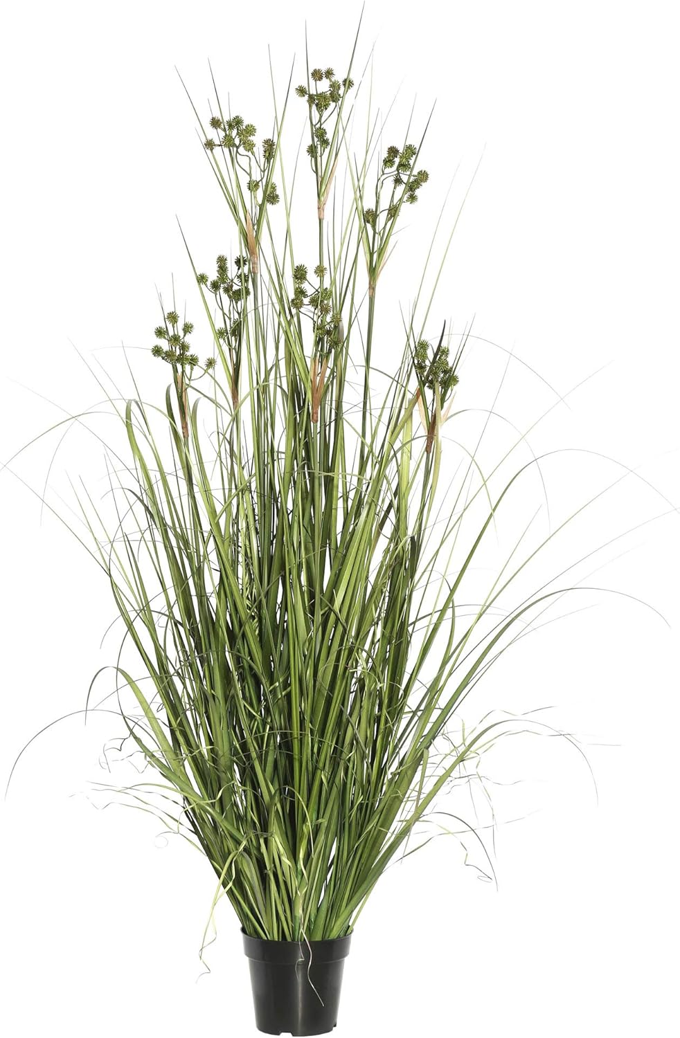 Vickerman 36 Inch Artificial Grass with Pomp Balls in Black Plastic Pot