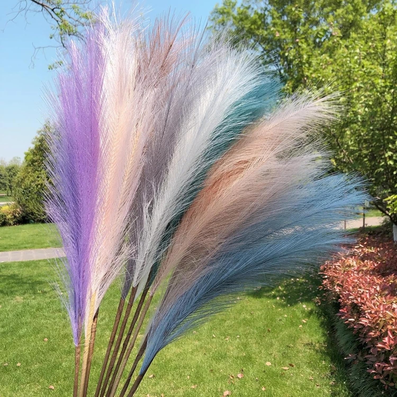 Artificial Pampas Grass Decor 3 Pcs Light Purple 90cm