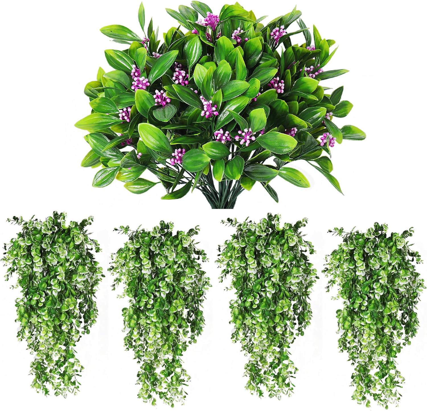 RECUTMS Artificial Shrubs 4 Pack Fake Greenery Plants