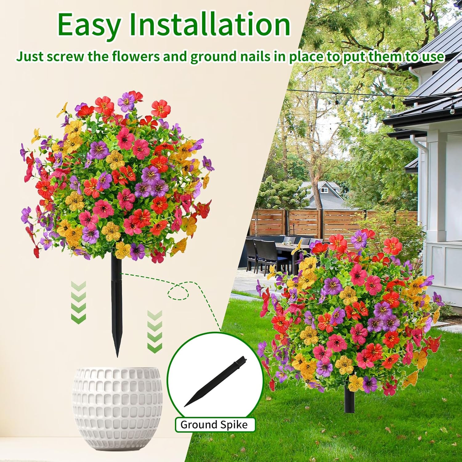 2 Pack Artificial Boxwood Ball Topiary with Ground Spikes