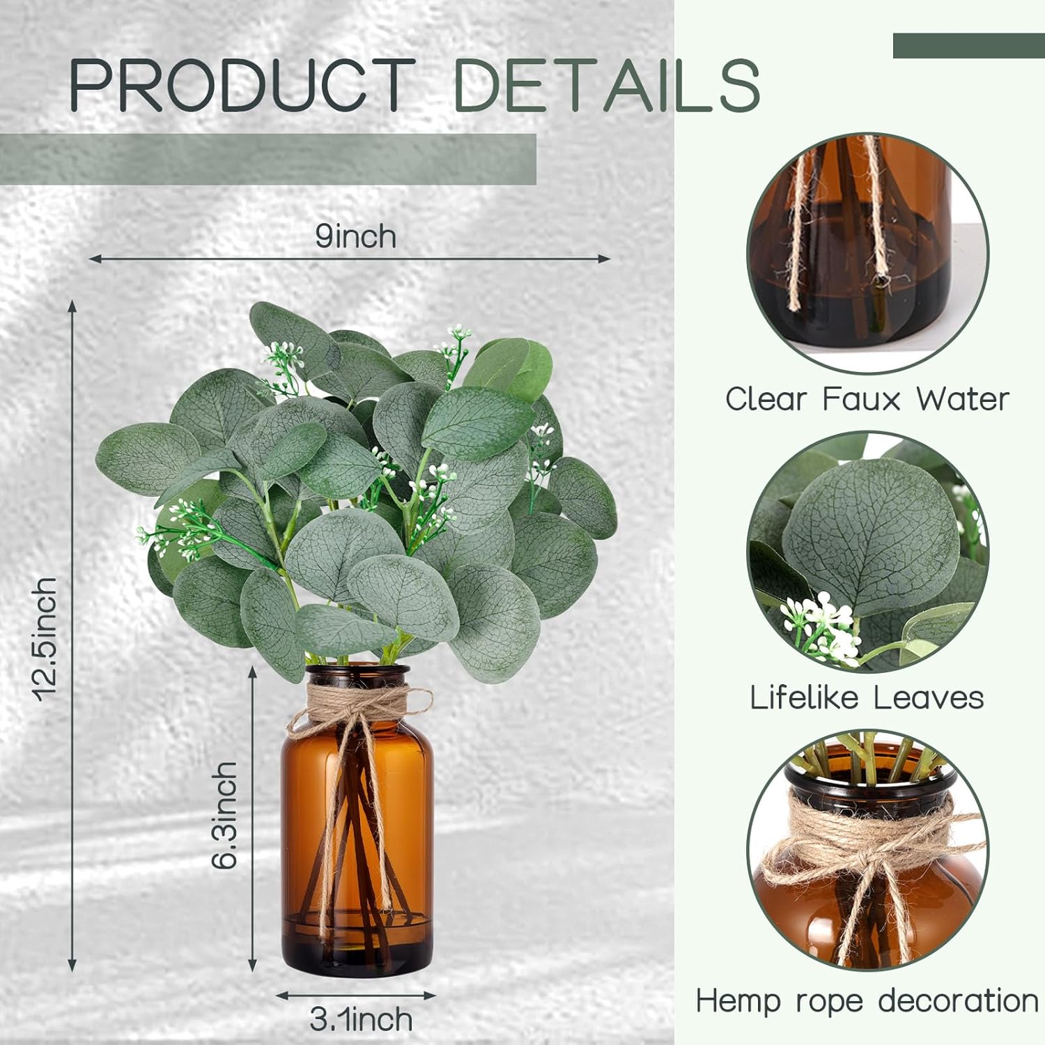 DomeStar 7pcs Artificial Eucalyptus in Brown Vase