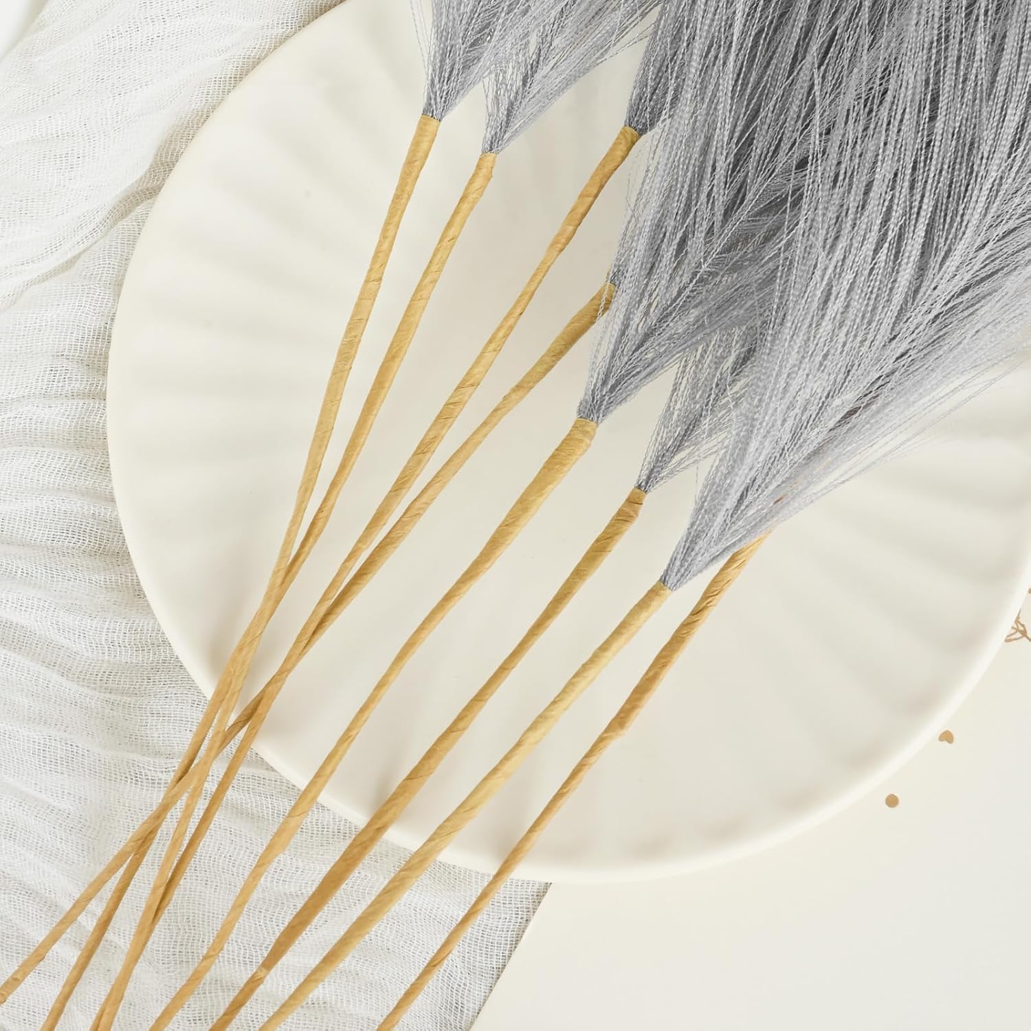 U-LIAN 36PCS Grey Faux Pampas Grass for Decor