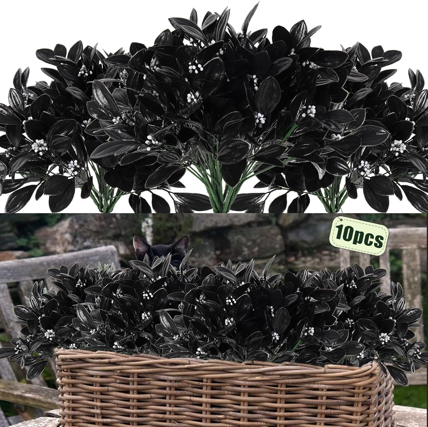 RECUTMS Halloween Artificial Black Bouquet Fake Flowers 10pcs Outdoor