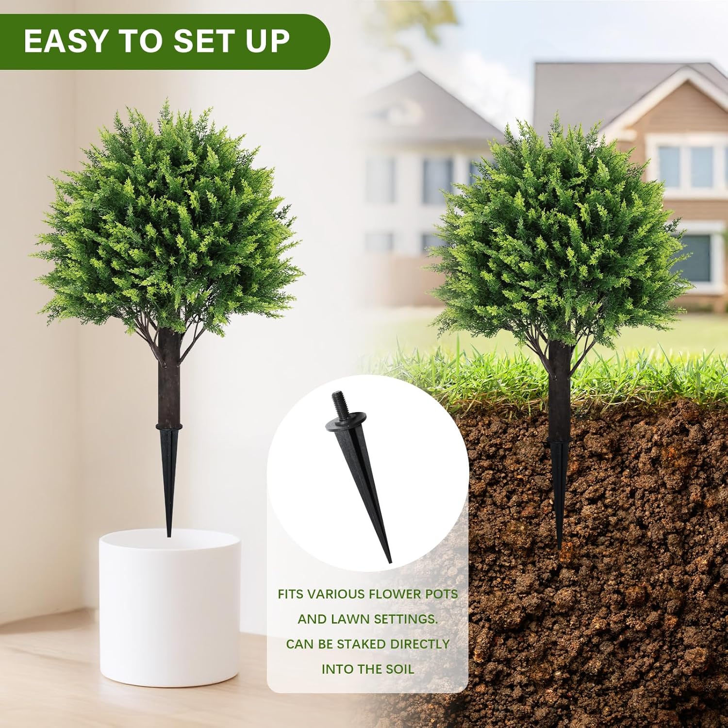 24 Inch Artificial Cedar Topiary Ball Trees Set of 2