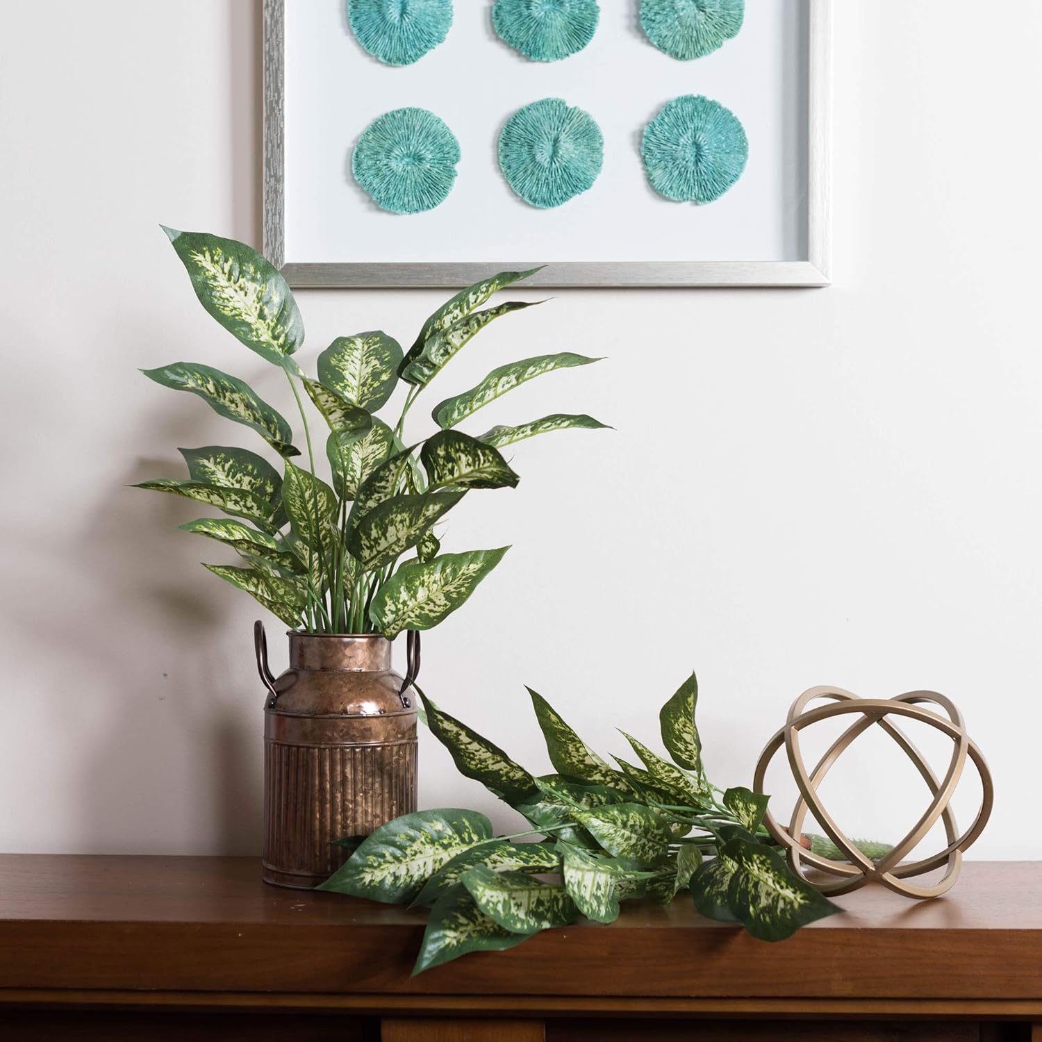 Vickerman 22 Inch Artificial Green and White Dieffenbachia Bush