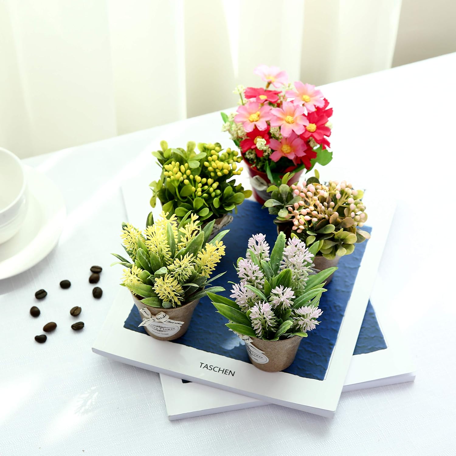 LUEUR Set of 6 Artificial Flowers with Vase