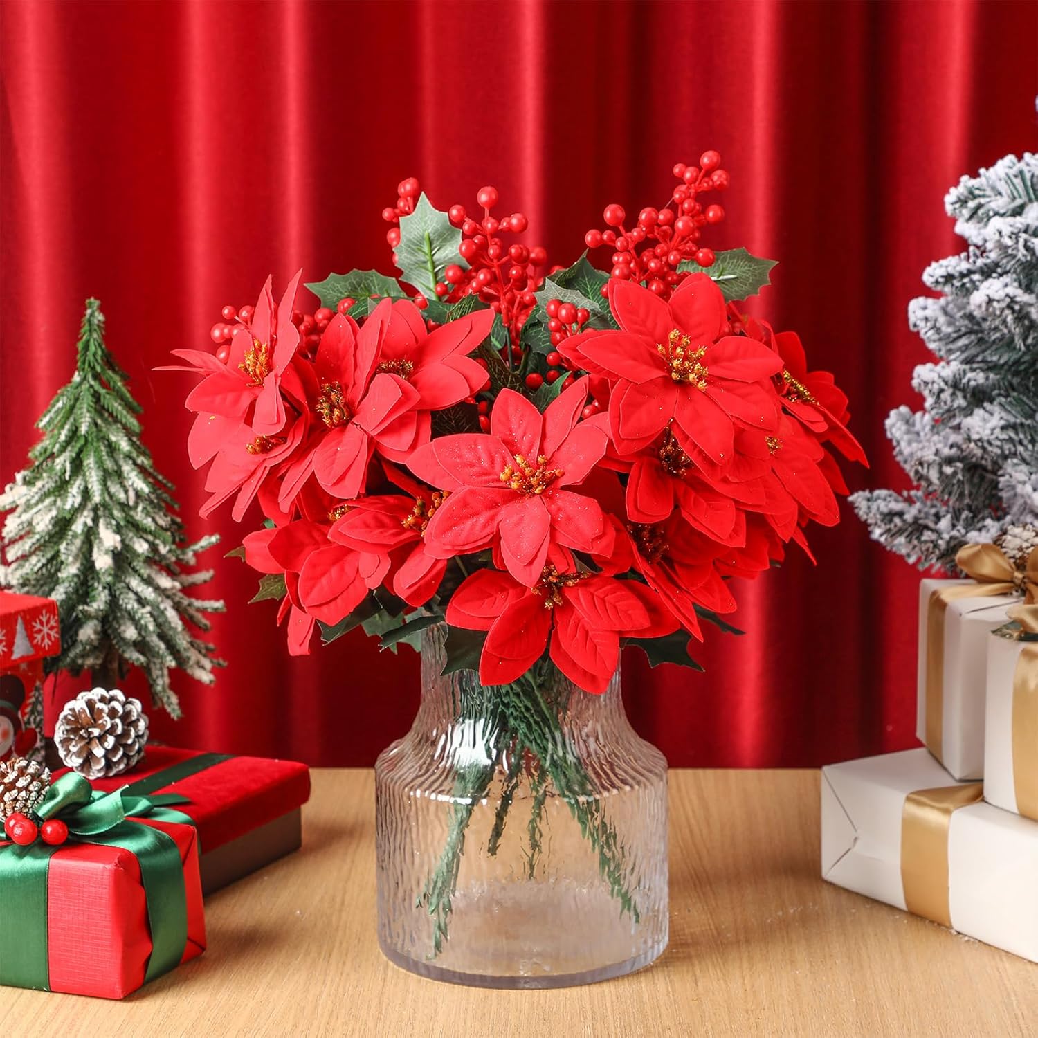 Ceenna 12 Pcs Christmas Artificial Flower Set