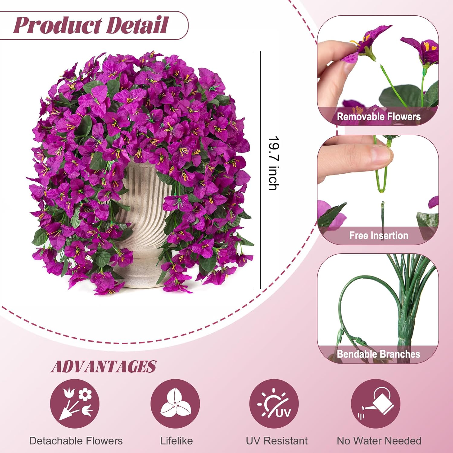 2 pcs Artificial Bougainvillea Flowers for Outdoor Decoration
