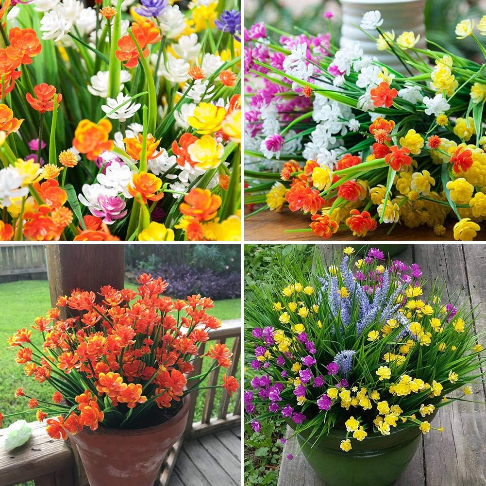 KLEMOO Artificial Flowers 8 Bundles UV Resistant Decor