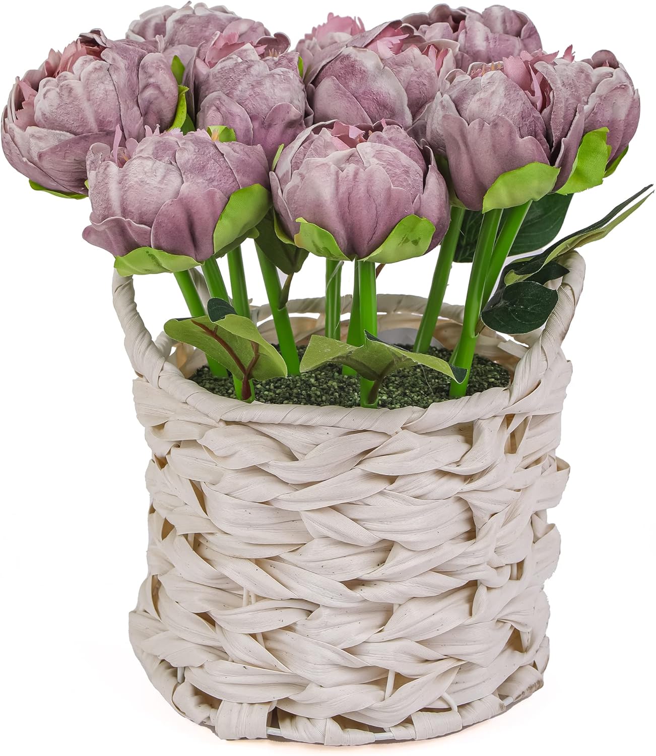National Tree Company Artificial Peony Flower Bouquet with White Basket