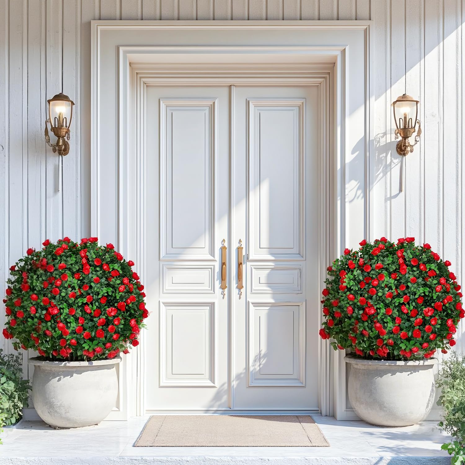 Artificial Red Topiary Ball Trees 2 Pack UV Resistant