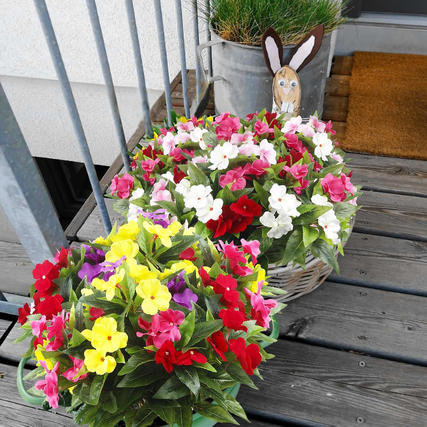 4 Pcs Artificial Impatiens Flowers for Outdoor Decor