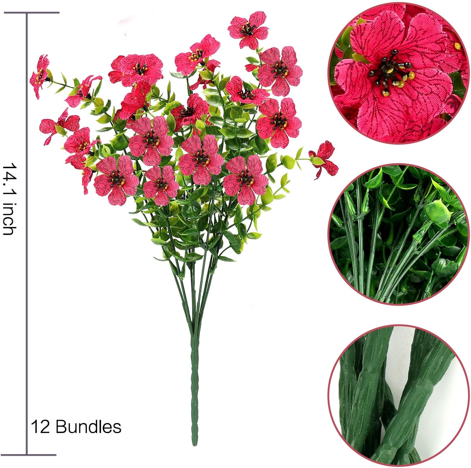 12 Bundle Artificial Flowers Outdoor UV Resistant Realistic Red
