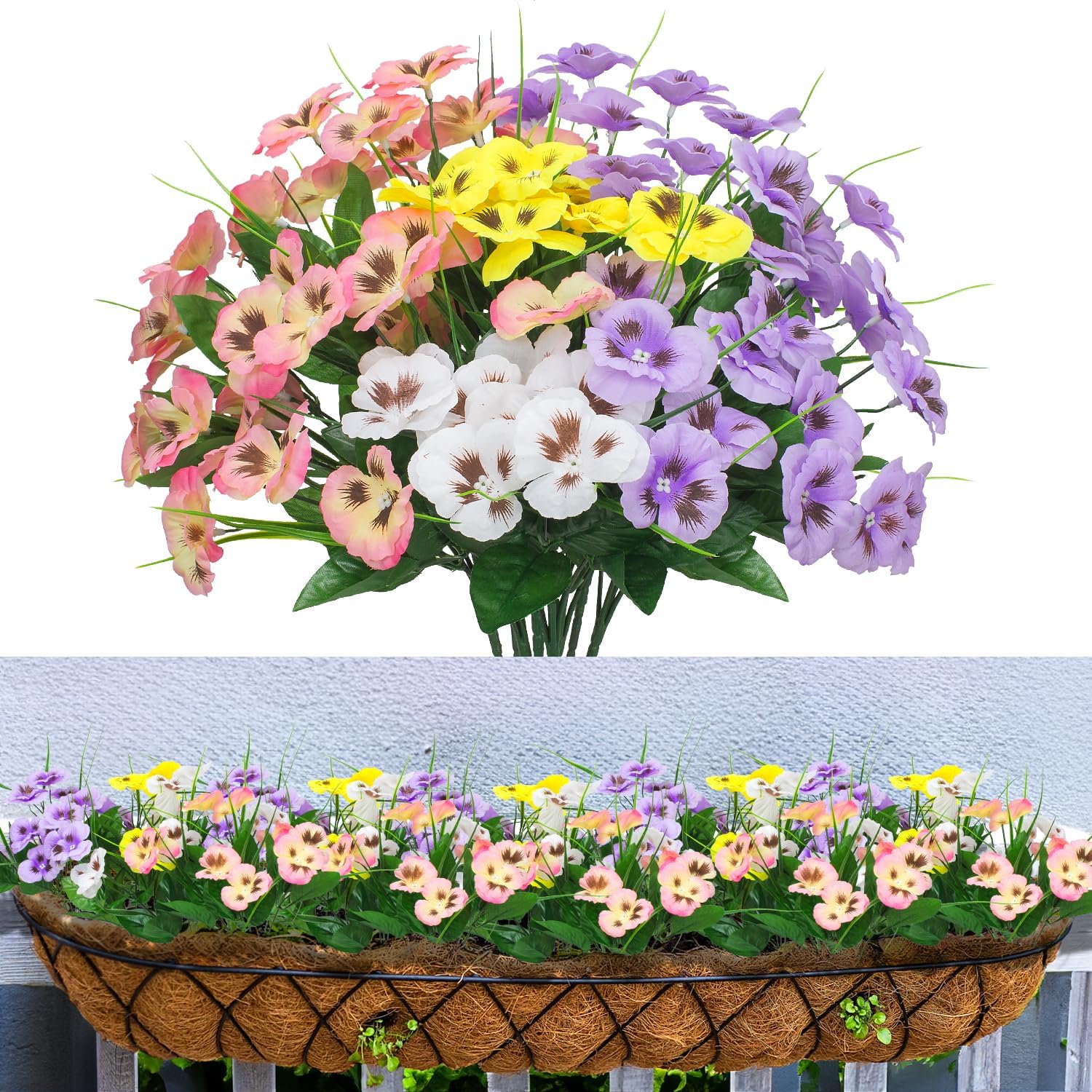 Poolfind Artificial Flowers 12 Bundles UV Resistant Pansy Decor