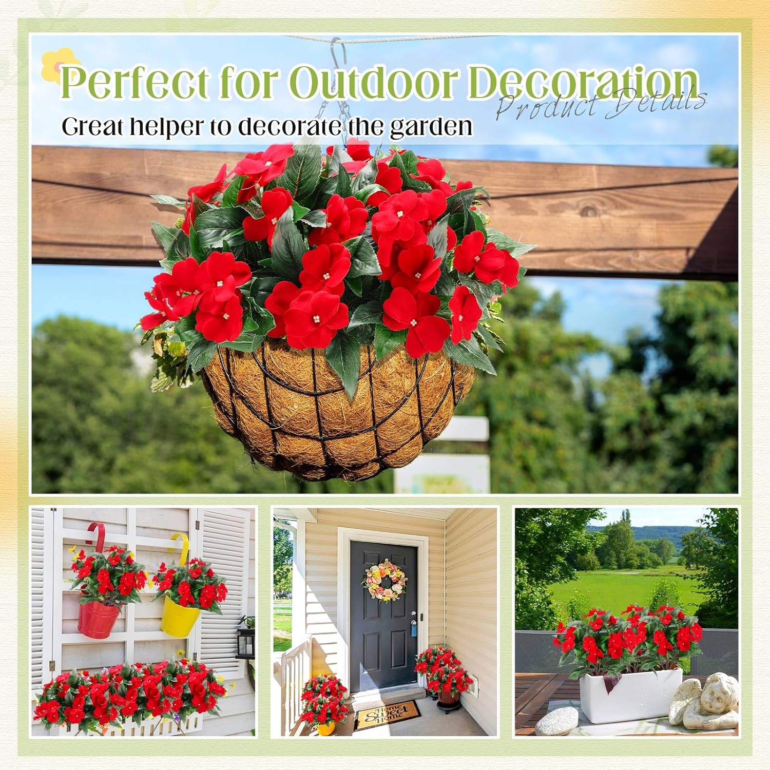10 Bundles Artificial Impatiens Flowers Red Bouquet