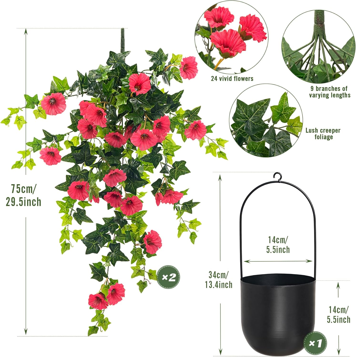 Artificial Petunia Hanging Flower Red 295 Inch