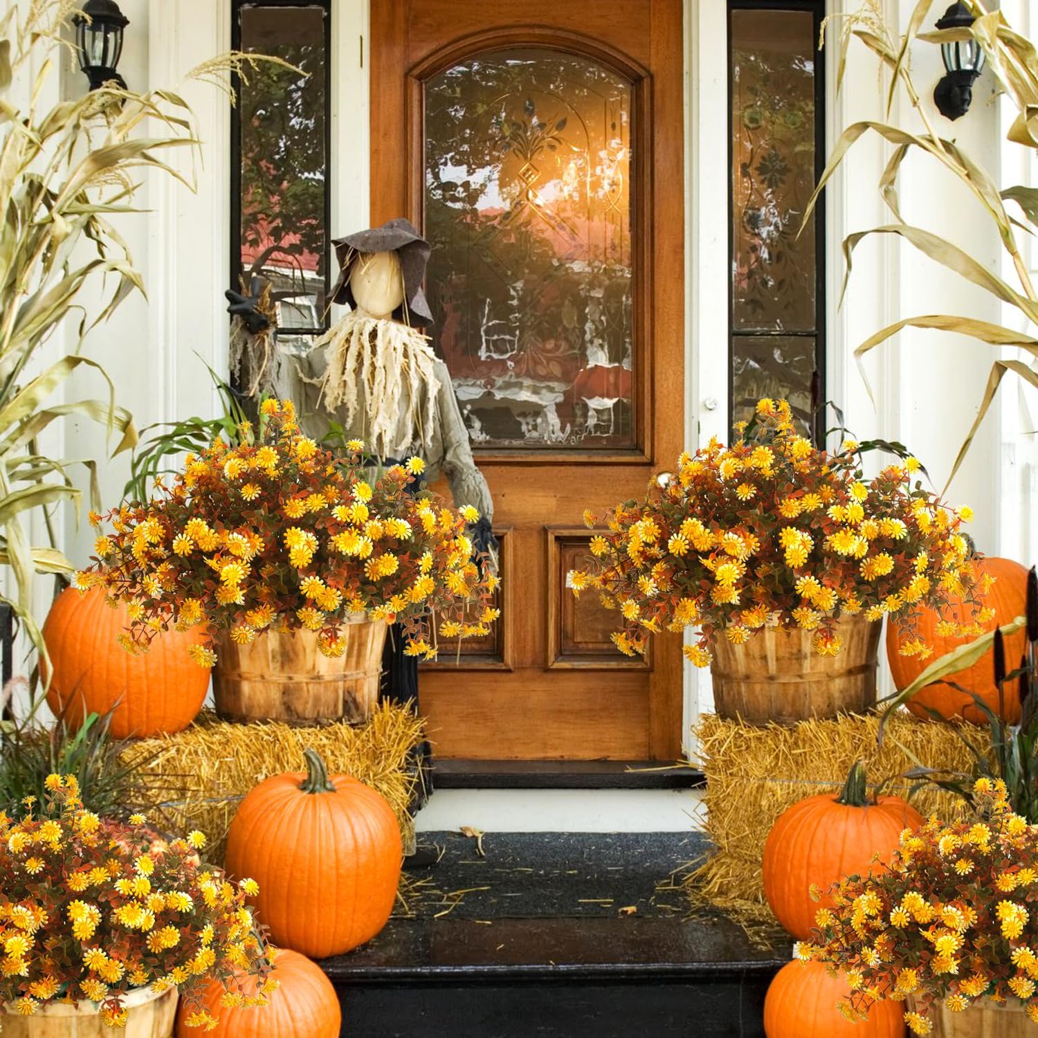 12 Bundles Artificial Fall Flowers for Outdoor Decor