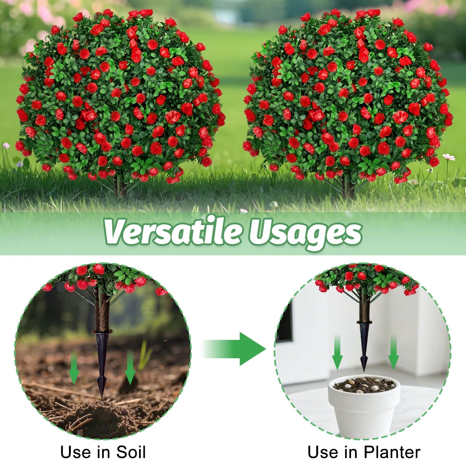 Artificial Red Topiary Ball Trees 2 Pack UV Resistant