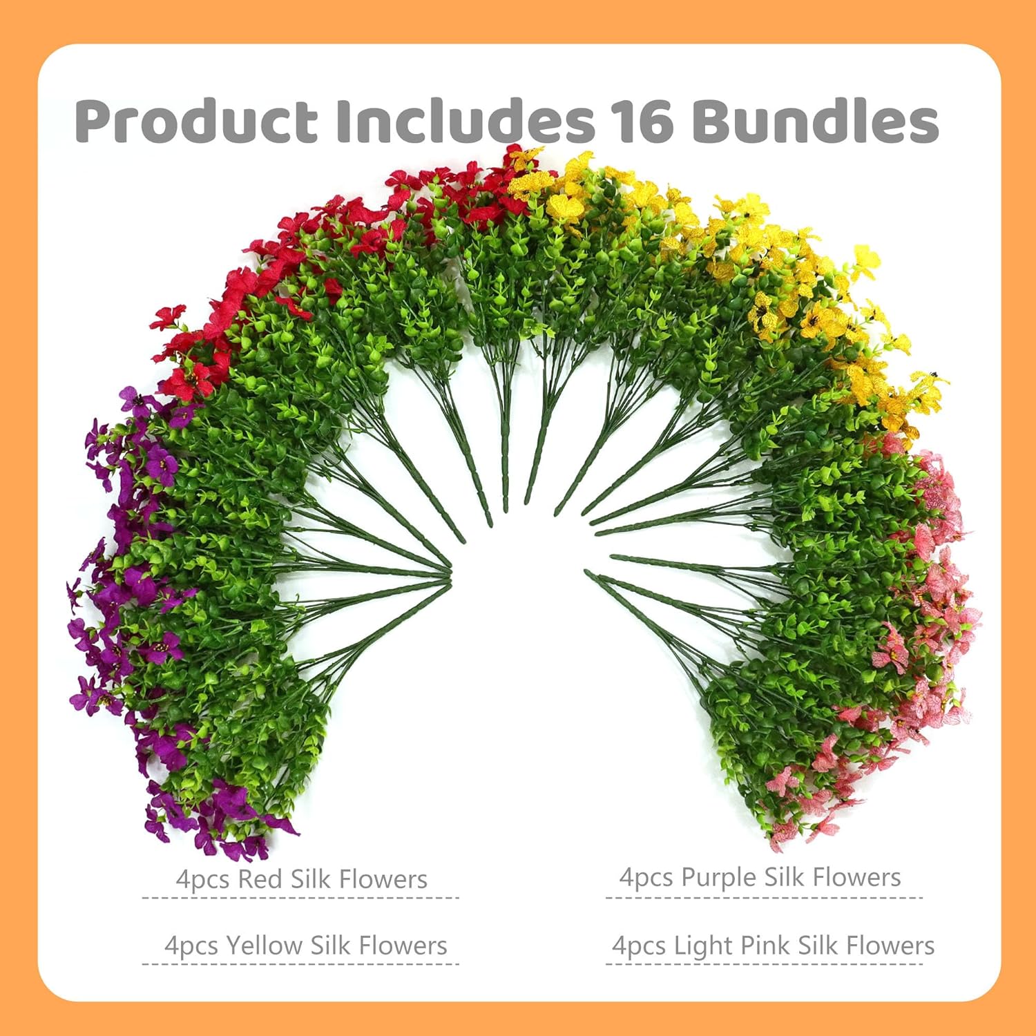 Kingsboomy 16 Bundle Artificial Flowers for Outdoor Decor
