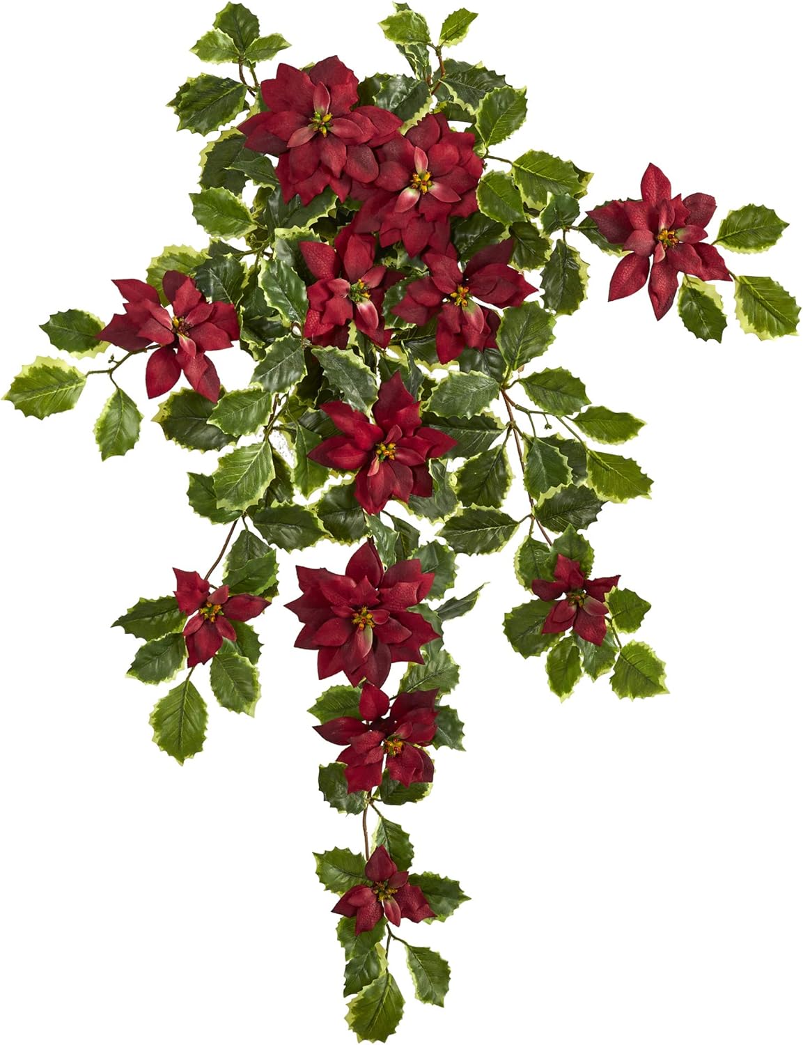 Nearly Natural 30in Poinsettia and Variegated Holly Artificial Plant Set of 2